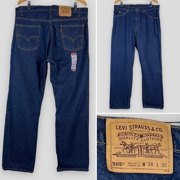 Vintage Levis 505 Regular Fit Straight Leg Jeans Size 38X30 Dark Wash 1997 NWOT - Picture 1 of 11